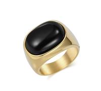 RDSGYZ Anillo gótico para hombre, anillos de acero inoxidable, plata, negro, oro, 15 mm, anillo de sello con ojo de tigre, ágata negra, anillos de amistad, hip hop rocker anillos para hombres