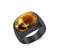 RDSGYZ Anillo gótico para hombre, anillos de acero inoxidable, plata, negro, oro, 15 mm, anillo de sello con ojo de tigre, ágata negra, anillos de amistad, hip hop rocker anillos para hombres