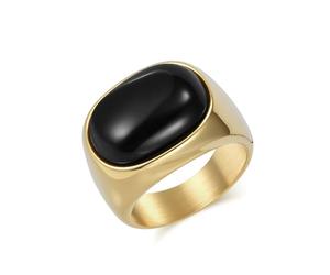 RDSGYZ Anillo gótico para hombre, anillos de acero inoxidable, plata, negro, oro, 15 mm, anillo de sello con ojo de tigre, ágata negra, anillos de amistad, hip hop rocker anillos para hombres