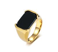 RDSGYZ Anillos para hombre de acero inoxidable, plata, negro y oro, anillo gótico, 13 mm, anillo de sello con ágata negra, anillos de amistad, hip hop, punk, anillos para hombres, plata, negro, oro