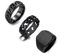 RDSGYZ Juego de anillos de acero inoxidable para hombre, negro, rockero, con cadena, anillos y anillo de sellado, anillos góticos, hip hop, anillos de amistad para 3 tamaños 55-70
