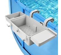RDTOK Cesta Almacenamiento Piscina, Cesta Piscina Colgante con Portavasos y Bandeja, Robusto, Plástico Reciclado, Gris