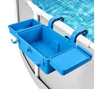 RDTOK Cesta Almacenamiento Piscina, Cesta Piscina Colgante con Portavasos y Bandeja, Robusto, Plástico Reciclado, Azul