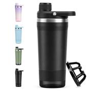 RDTOK Shaker Acero Inoxidable 700ml, Vaso Mezclador Proteinas con Compartimento Polvo, Aislamiento Doble Pared, Mezclas Perfectas Sin Grumos, Cierre Anti-Fugas, Ideal para Gimnasio, BPA Free，Negro