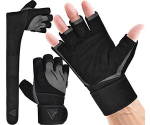 RDX Guantes Gimnasio Cuero Levantamiento de Pesas Entrenamiento, Antideslizante Palma Agarre con Muñequera Larga Fitness Gym Protección Gloves, Powerlifting Musculación Culturismo Workout Training