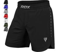 RDX - Pantalones cortos de MMA para entrenamiento y kickboxing, troncos para culturismo, lucha de jaulas, muay thai, bjjj, deportes de lucha y combate, ropa de entrenamiento con bolsillo interior y cordón para artes marciales, gimnasio, negro, S