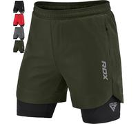 RDX Pantalones Cortos para Correr Hombre, Corto Deporte Compresión Transpirable con 2 Cremallera y 2 Bolsillos para Teléfono, De Secado Rápido Gym Verano Shorts para Entrenamiento, Trotar, Ciclismo