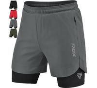 RDX Pantalones Cortos para Correr Hombre, Corto Deporte Compresión Transpirable con 2 Cremallera y 2 Bolsillos para Teléfono, De Secado Rápido Gym Verano Shorts para Entrenamiento, Trotar, Ciclismo