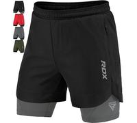 RDX Pantalones Cortos para Correr Hombre, Corto Deporte Compresión Transpirable con 2 Cremallera y 2 Bolsillos para Teléfono, De Secado Rápido Gym Verano Shorts para Entrenamiento, Trotar, Ciclismo