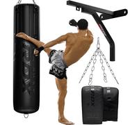 RDX Saco de Boxeo Adulto Relleno 5FT, 2PC 3PC 4PC Cuero Maya Hide Punching Bag Set con Guantes, Cadena y Soporte de Pared, Bolsa Punch para Artes Marciales Muay Thai Boxing, Hogar Gimnasio Fitness
