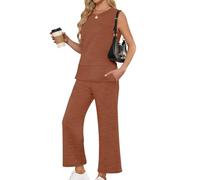 Rdxanc Conjunto de 2 piezas para mujer, para vacaciones en la playa, casual, a juego, marrón claro, S