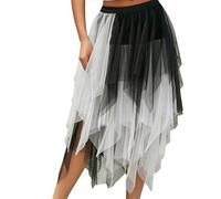 Rdxanc Falda larga acampanada asimétrica de tul en capas para mujer, cintura elástica, para Halloween, carnavales, fiestas, tutús, ballet, blanco y negro, XXL