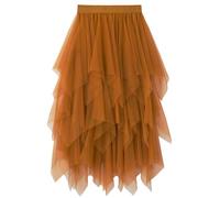 Rdxanc Falda larga acampanada asimétrica de tul en capas para mujer, cintura elástica, para Halloween, carnavales, fiestas, tutús, ballet, Color caramelo., M