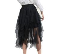 Rdxanc Falda larga acampanada asimétrica de tul en capas para mujer, cintura elástica, para Halloween, carnavales, fiestas, tutús, ballet, Negro, XL