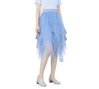 Rdxanc Falda larga acampanada asimétrica de tul en capas para mujer, cintura elástica, para Halloween, carnavales, fiestas, tutús, ballet, azul claro, M
