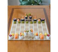 Rdxanc Juego de 32 tableros de ajedrez de sushi impresos con temática de rollo de sushi, juego de ajedrez portátil de viaje, piezas de ajedrez de comida para Strategy E