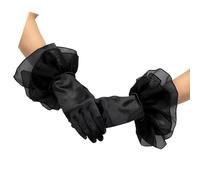 Rdxanc Lujosos guantes de novia de satén con diseño de puños con volantes para novia, guantes de boda para ocasiones especiales, fotografía, guantes de diseño con volantes, Negro, Talla única