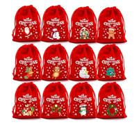 Rdxanc Paquete de 12 bolsas de Navidad de felpa suave para celebraciones de vacaciones y golosinas de fiesta, bolsas en festivales