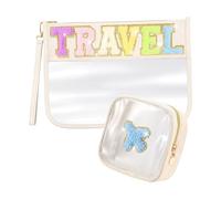 Rdxanc Paquete de 2 bolsas de maquillaje transparentes de moda con correa de muñeca para mujeres y niñas, organizadores de cosméticos de viaje, como lo muestra la imagen, B