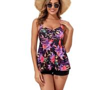 Rdxanc Paquete de 2 piezas de tankini con falda moldeadora de cuerpo, estampado floral, aumento de confianza, traje de baño para playa, piscina, traje de baño