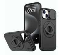 Rdyi6ba8 Funda Anillo Giratorio Magnético Soporte para iPhone 15,Protección de la cámara,360° Ring Soporte de Funda Protección para iPhone 15,Negro