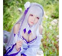 Re: La vida en un mundo diferente de Zero Emilia Cosplay peluca de 100 cm de largo recto gris plateado Anime peluca con oreja audífonos peluca y accesorios