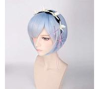 Re: La vida en un mundo diferente de Zero Graduated Ram Rem Cosplay Peluca para mujer Corta Recta Rosa Azul Anime Peluca Rem peluca y auriculares