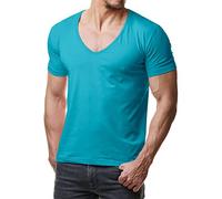 Re Rock Young & Rich - Camiseta para hombre, 12 colores, cuello en V, corte ajustado, monocolor, con cuello de pico, tallas S a 3XL, turquesa, L