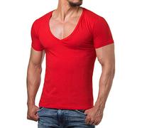 Re Rock Young & Rich - Camiseta para hombre, en 12 colores, con cuello de pico, corte ajustado y monocolor - tallas de la S hasta 3XL rojo L