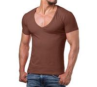 Re Rock Young & Rich - Camiseta para hombre, en 12 colores, con cuello de pico, corte ajustado y monocolor - tallas de la S hasta 3XL marrón M