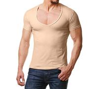 Re Rock Young & Rich - Camiseta para hombre, en 12 colores, con cuello de pico, corte ajustado y monocolor - tallas de la S hasta 3XL beige M