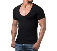 Re Rock Young & Rich - Camiseta para hombre, en 12 colores, con cuello de pico, corte ajustado y monocolor - tallas de la S hasta 3XL Negro L