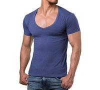 Re Rock Young & Rich - Camiseta para hombre, en 12 colores, con cuello de pico, corte ajustado y monocolor - tallas de la S hasta 3XL Color azul. XL