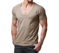 Re Rock Young & Rich - Camiseta para hombre, en 12 colores, con cuello de pico, corte ajustado y monocolor - tallas de la S hasta 3XL marrón claro XL