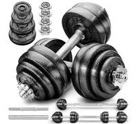 RE:SPORT Mancuernas Ajustables 15-30kg - Pesas y Mancuernas de Hierro Fundido con Barra y Discos para Culturismo, Aptitud, Halterofilia, Ejercicios de Gimnasio Doméstico
