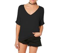 Re Tech UK - Camiseta Ancha para Mujer - Cuello de Pico y Manga murciélago con Vuelta - Estilo Informal y Holgado - Negro - XXXL - UK 24-26/EU 52-54