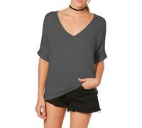 Re Tech UK - Camiseta Ancha para Mujer - Cuello de Pico y Manga murciélago con Vuelta - Estilo Informal y Holgado - Gris carbón Oscuro - XXL - UK 20-22/EU 48-50 (Talla Grande)