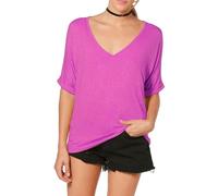 Re Tech UK - Camiseta Ancha para Mujer - Cuello de Pico y Manga murciélago con Vuelta - Estilo Informal y Holgado - Fucsia - XL - UK 16-18/EU 44-46