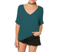 Re Tech UK - Camiseta Ancha para Mujer - Cuello de Pico y Manga murciélago con Vuelta - Estilo Informal y Holgado - Azul Verdoso - XXXL - UK 24-26/EU 52-54