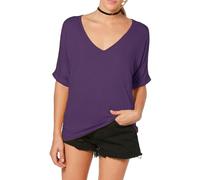 Re Tech UK - Camiseta Ancha para Mujer - Cuello de Pico y Manga murciélago con Vuelta - Estilo Informal y Holgado - Morado - XXXL - UK 24-26/EU 52-54