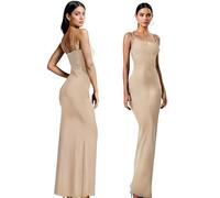 Re Tech UK Elegante vestido largo para mujer con tirantes ajustables, tela acanalada, body camisola, perfecto para salir, cumpleaños y fiestas, ropa estética, tirantes delgados Y2K, piedra, 34-36