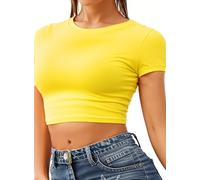 Re Tech UK - Top Corto para Mujer - Cuello Redondo y Manga Corta - Ideal para el Verano - Amarillo - S/M - UK 8-10/EU 36-38