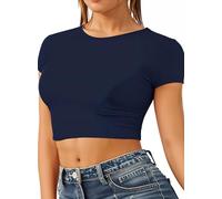 Re Tech UK - Top Corto para Mujer - Cuello Redondo y Manga Corta - Ideal para el Verano - Azul Marino - S/M - UK 8-10/EU 36-38
