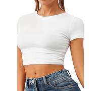 Re Tech UK - Top Corto para Mujer - Cuello Redondo y Manga Corta - Ideal para el Verano - Blanco - S/M - UK 8-10/EU 36-38