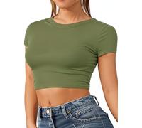 Re Tech UK - Top Corto para Mujer - Cuello Redondo y Manga Corta - Ideal para el Verano - Caqui - S/M - UK 8-10/EU 36-38