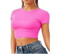 Re Tech UK - Top Corto para Mujer - Cuello Redondo y Manga Corta - Ideal para el Verano - Fucsia - M/L - UK 12-14/EU 40-42