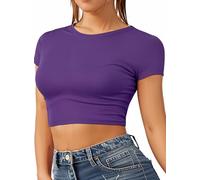 Re Tech UK - Top Corto para Mujer - Cuello Redondo y Manga Corta - Ideal para el Verano - Morado - M/L - UK 12-14/EU 40-42