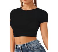 Re Tech UK - Top Corto para Mujer - Cuello Redondo y Manga Corta - Ideal para el Verano - Negro - S/M - UK 8-10/EU 36-38