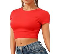 Re Tech UK - Top Corto para Mujer - Cuello Redondo y Manga Corta - Ideal para el Verano - Rojo - M/L - UK 12-14/EU 40-42