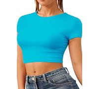 Re Tech UK - Top Corto para Mujer - Cuello Redondo y Manga Corta - Ideal para el Verano - Turquesa - S/M - UK 8-10/EU 36-38